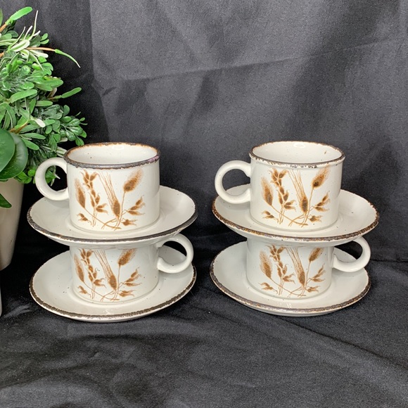 Set of 4 vintage Stonehenge MIDWINTER Wild oats stoneware cup & saucer - Picture 2 of 13